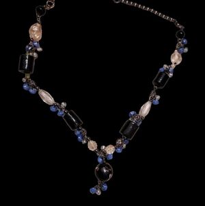 Handcrafted Elegant Black & Blue Beaded Pendant Necklace
